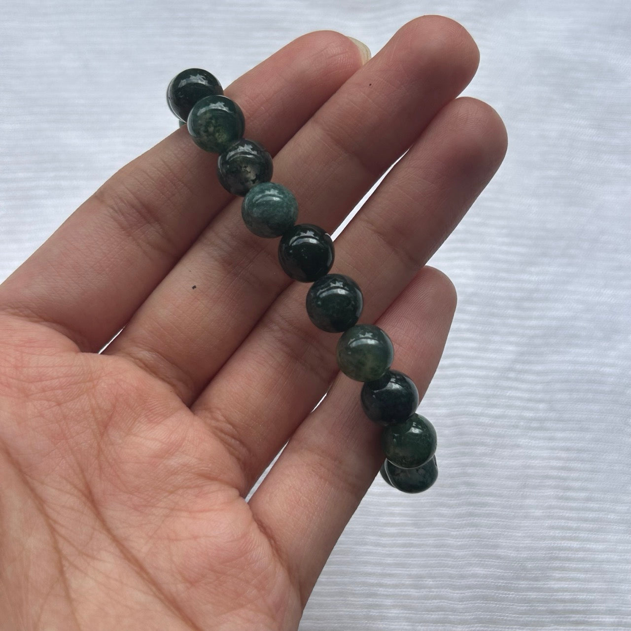 Moss Agate Bracelet - Forest Green In hand