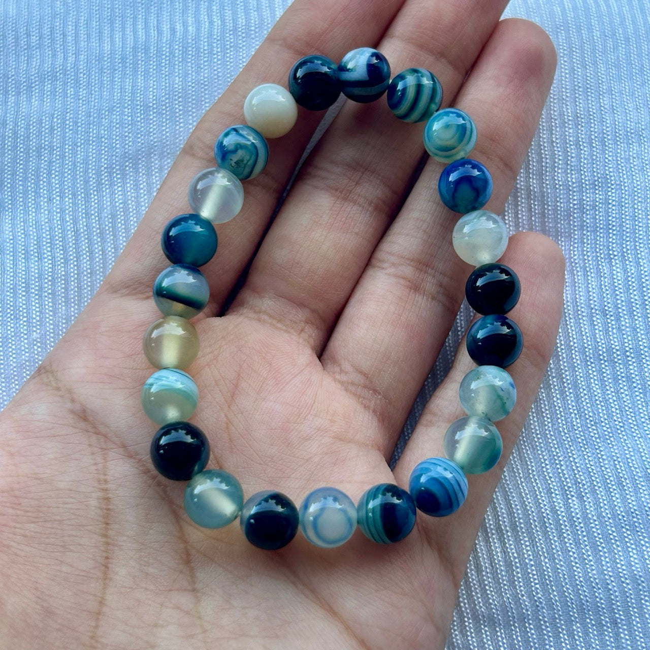 Blue Agate Banded Bracelet - In Hand