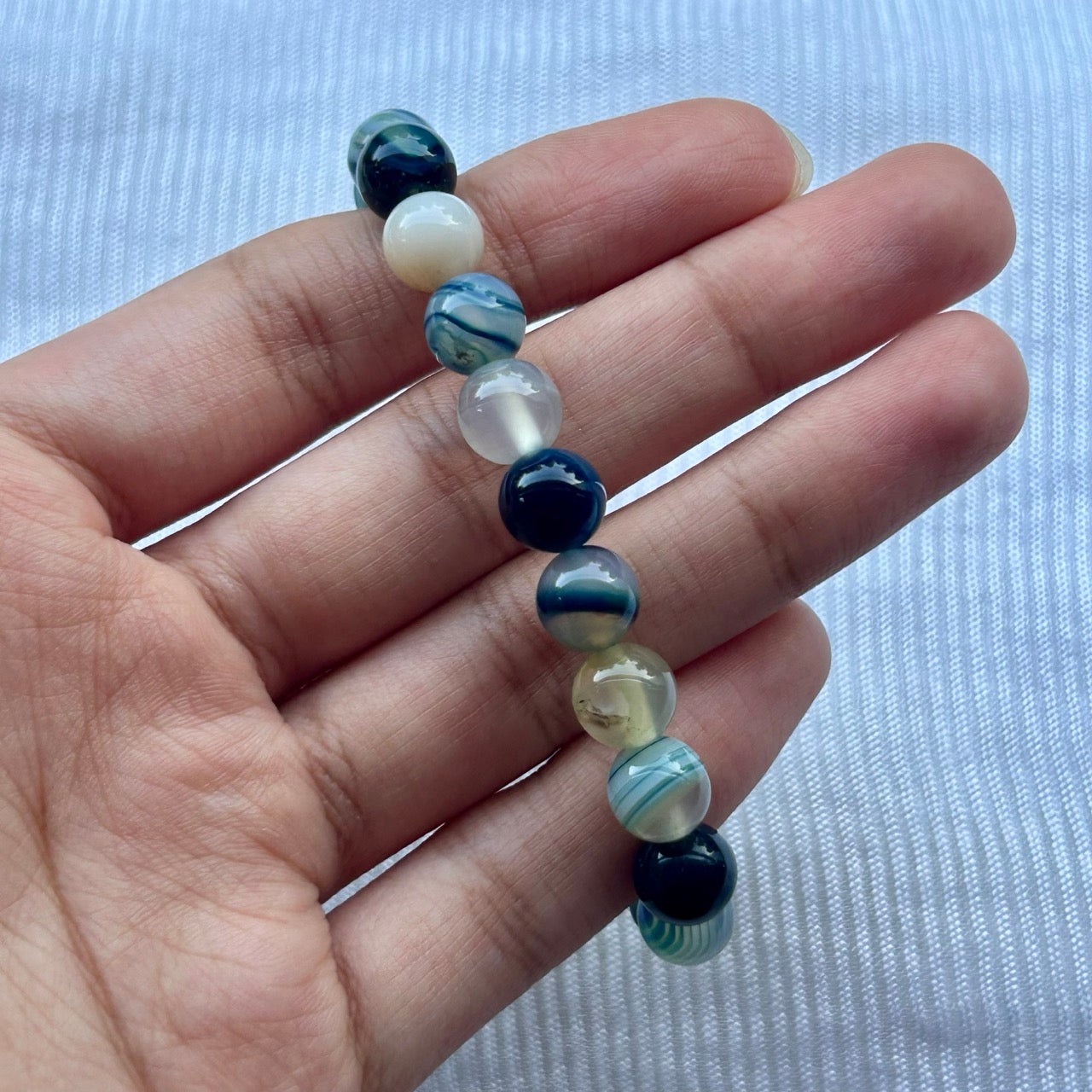 Blue Agate Banded Bracelet - Close Up
