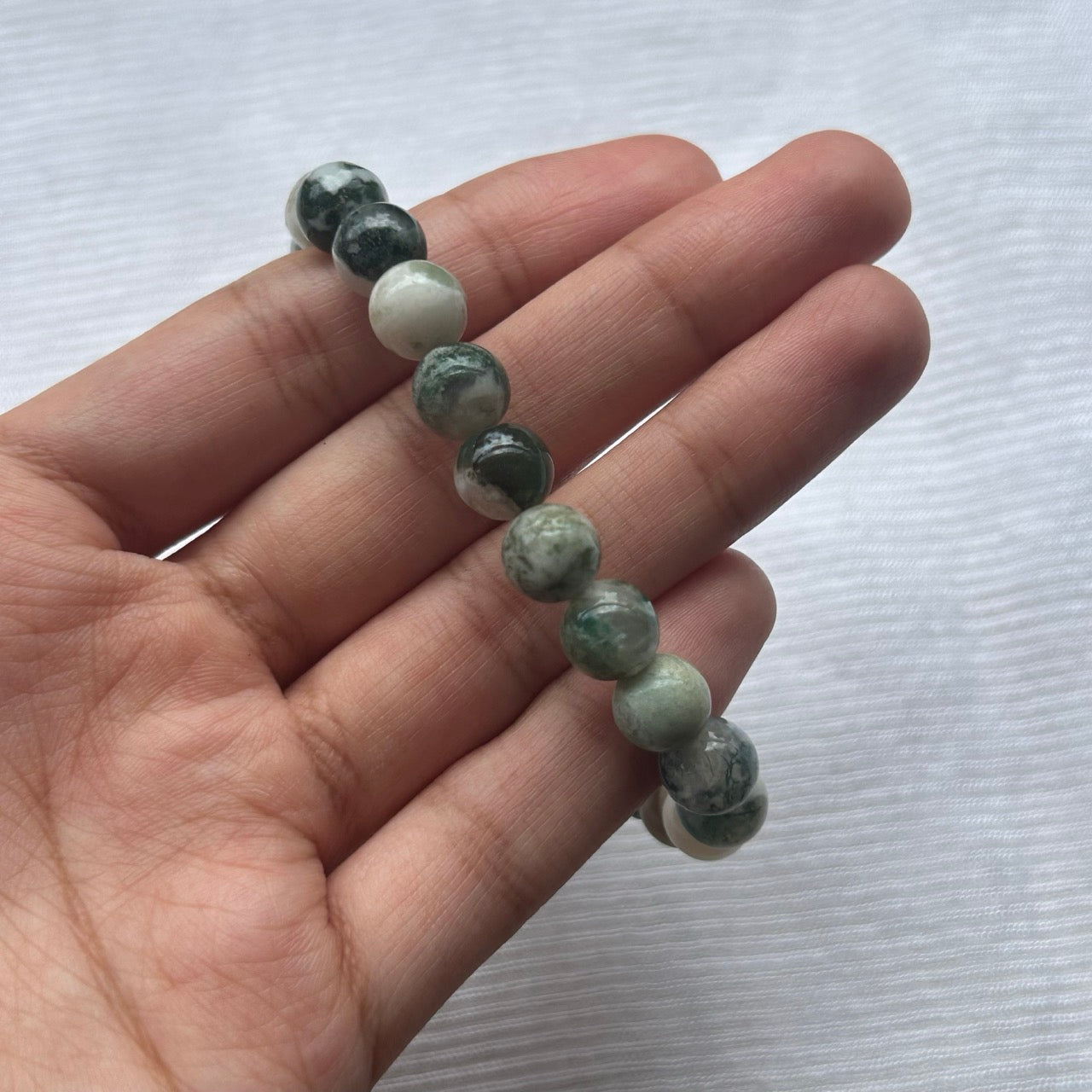 Moss Agate Bracelet - Cloudy Veins - In Hand